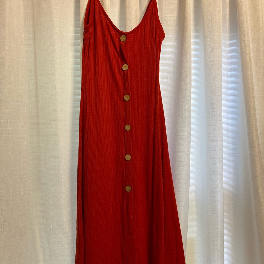 Long Red BodyCon-ish Button-Down Dress